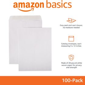 Amazon Basics 9x12 Inch Catalog Envelopes - Peel & Seal, 100 Count, White (Self-Sealing Mailing Supplies)