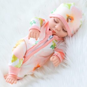 10 Inch Soft Silicone Reborn Baby Doll - Realistic Sleeping Newborn Doll with Flower Jumpsuit & Hat Set - Washable Gift for Kids
