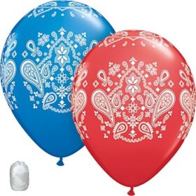 10 Pack 11" Latex Cowboy Bandana Balloons - Red & Blue Western Party Decor with Ribbons