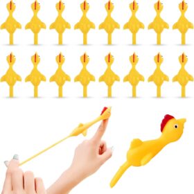 16-Pack Slingshot Flying Chickens - Stretchy TPR Rubber Chicken Toys for Party Favors, Stocking Stuffers, & Gag Gifts