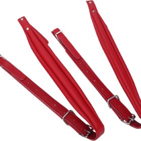 Accordian Straps (2-Pack) – Premium Padded PU Leather Adjustable Shoulder Harness with Metal Buckles – Fits 16 to 120 Bass Instruments (Red)