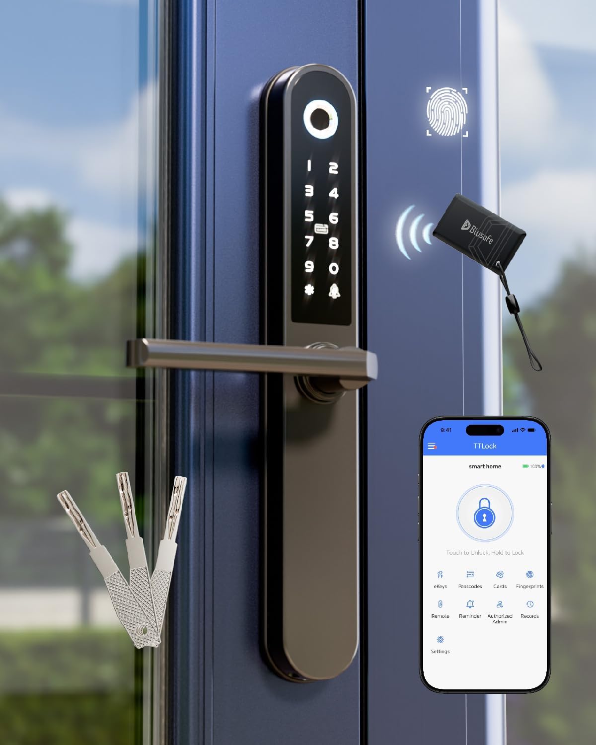 Apollo Smart Door Lock with Biometric Fingerprint, Keypad, and IC Card - App-Controlled Electronic Deadbolt for Home Security (Black)