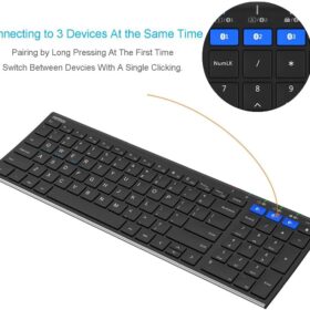 Arteck HB193 Universal Bluetooth Keyboard – Stainless Steel Multi-Device Wireless Keyboard with Rechargeable Battery for Windows, iOS, Android, Mac, Laptop, Tablet, and Smartphone