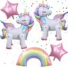 5-Piece 3D Self-Standing Unicorn & Rainbow Foil Balloon Set – Large Unicorn, Star, and Rainbow Birthday Party Decorations
