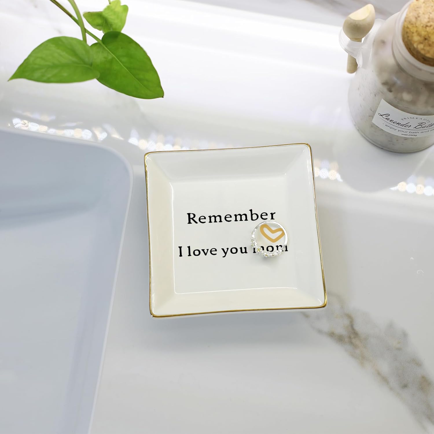 HOME SMILE Ceramic Ring Dish - 'I Love You Mom' Jewelry Tray, Sentimental Gift for Mother's Day, Birthday, Christmas & Valentine's Day