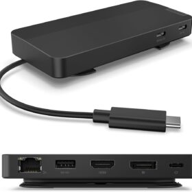 Lenovo USB-C Dual Display Travel Dock with Power Delivery – 7-in-1 Portable Hub, 4K Resolution Support, Integrated Cable (Black)