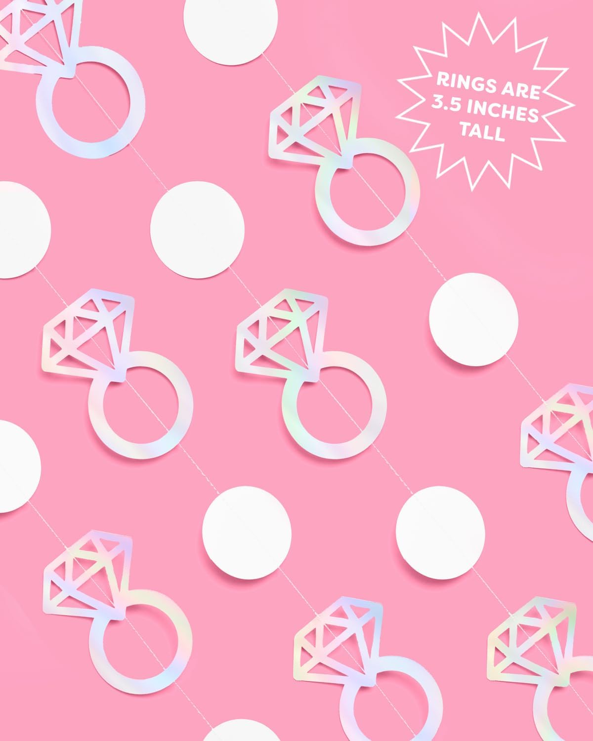 xo, Fetti Iridescent Engagement Ring Garland (4 Pack, 12ft) - Holographic Bride & Bachelorette Party Decorations, Wedding Proposal & Photo Booth Backdrop Supplies