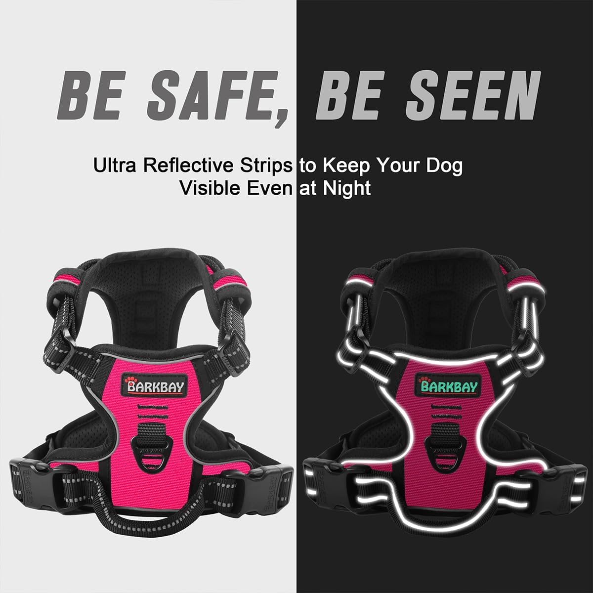 BARKBAY No-Pull Dog Harness with Front Clip & Handle – Heavy Duty Reflective Adjustable Vest for Large Dogs (Pink, Large)