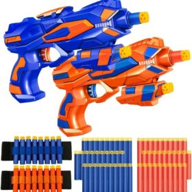 2-Pack Foam Blaster Guns Set with 60 Darts & Wrist Bands – Fun Outdoor Toys for Kids Boys & Girls