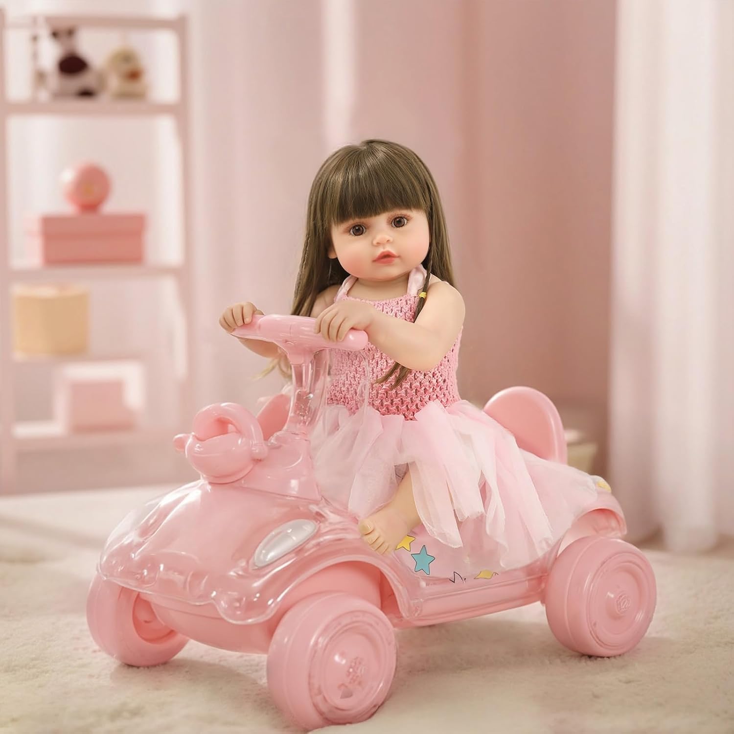 22 Inch Reborn Baby Doll - Lifelike Girl with Hair, Full Vinyl Body & 8-Piece Gift Set - Soft Silicone Realistic Newborn Toy for Kids Age 3+ (Alicia)