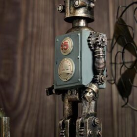Antique Bronze Retro Robot Figurine - Industrial Steampunk Sculpture & Vintage Desktop Decor