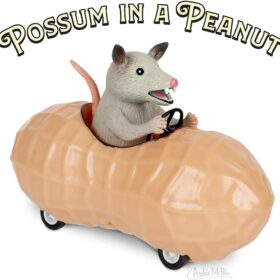 Archie McPhee Possum in a Peanut Pull-Back Toy Car - Novelty 5" Vinyl Vehicle for Kids & Collectors