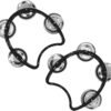 CashBeat 2-Pack Black Handheld Tambourines – 4-Jingle Mini Half-Moon Percussion Instruments for School, Band, Kirtan, and Party Favors