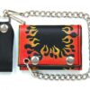 Hot Leathers Men's Flame Biker Wallet - American Made Tri-Fold with Detachable Chain - Orange & Black Leather (WLB1003-4)