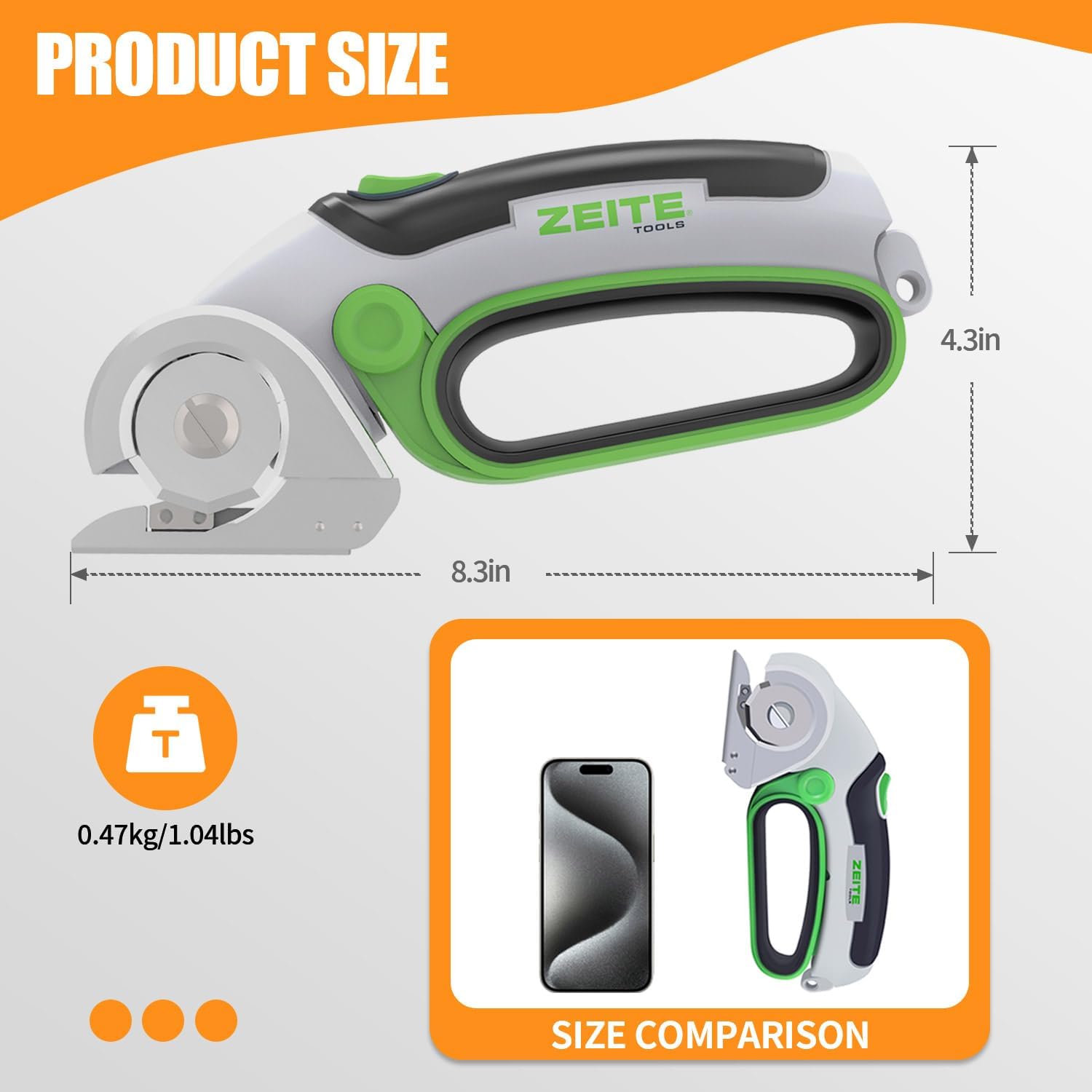 ZEITE 4V Cordless Electric Scissors - Rechargeable Rotary Cutter for Cardboard, Fabric, Carpet, and Hard Materials with Safety Lock, Auto-Sharp Blade & USB Cable (Gray)
