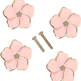 4-Pack Pink Flower Petal Drawer Knobs – Zinc Alloy Decorative Cabinet Pulls for Dressers, Nightstands & Kids Room Furniture