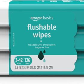 Amazon Basics Flushable Adult Wipes, Fragrance-Free, 126 Count (3 Packs of 42) – Gentle & Septic Safe