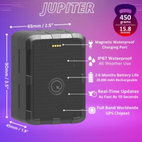 PlanetGPS Jupiter - Long-Life Magnetic GPS Tracker for Vehicles with Waterproof IP68 Housing & Global 4G Coverage