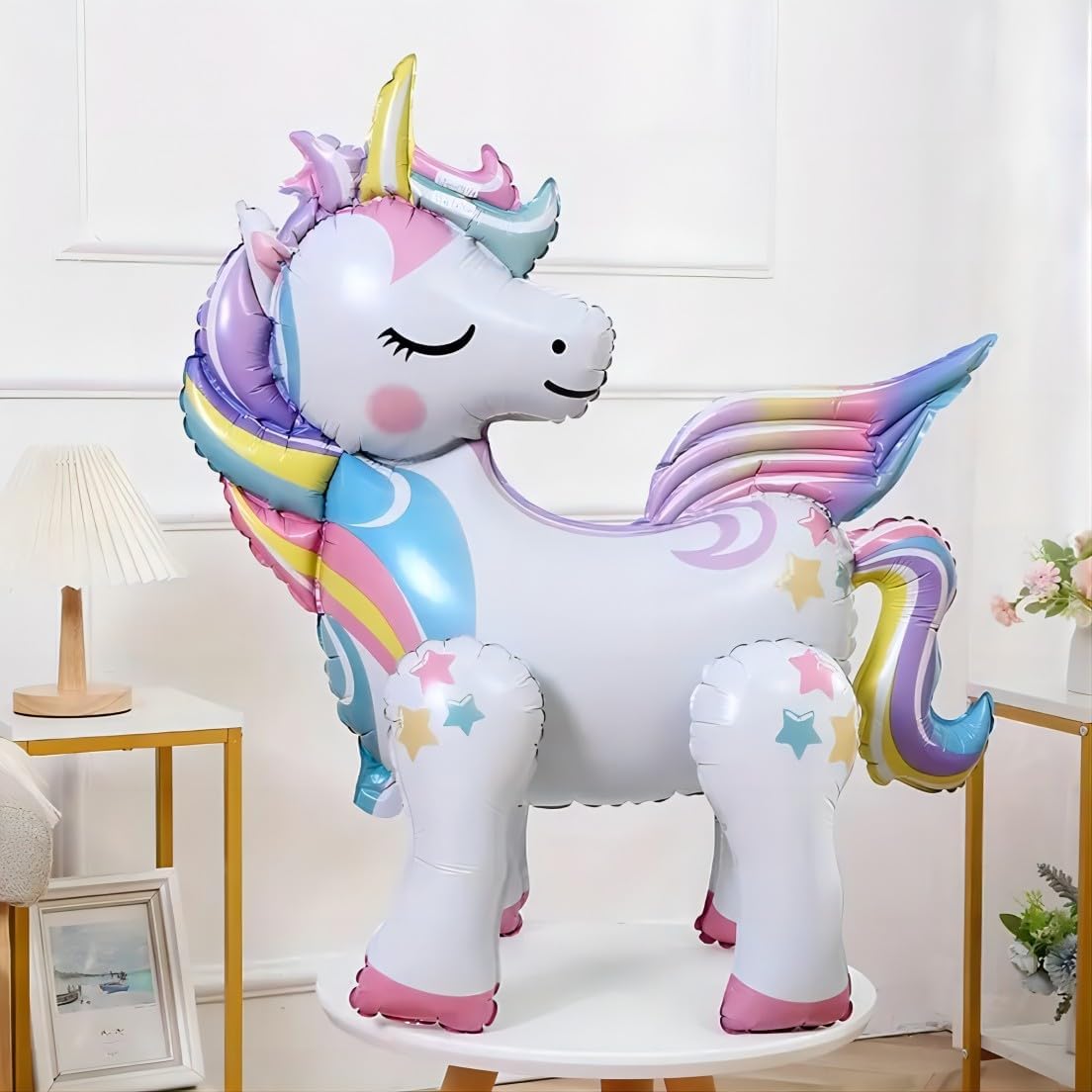 5-Piece Self-Standing Unicorn Balloon Set – 3D Rainbow & Star Foil Party Decorations for Birthdays