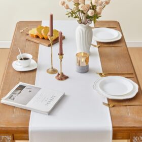 YATOJUZI Waterproof Farmhouse Table Runner - 16x72 Inch Neutral White Polyester Tablecloth for Dining, Kitchen, Coffee Tables & Home Decor