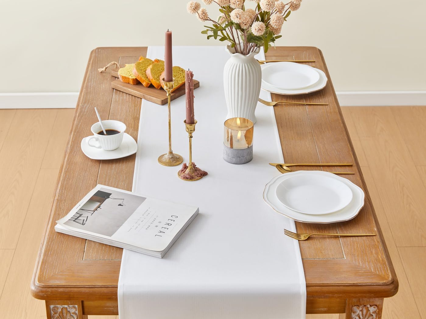 YATOJUZI Waterproof Farmhouse Table Runner - 16x72 Inch Neutral White Polyester Tablecloth for Dining, Kitchen, Coffee Tables & Home Decor