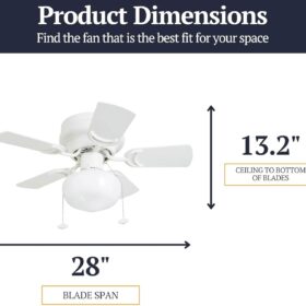 Prominence Home Hero 28-Inch LED Ceiling Fan with Light - White Finish with Dual-Color Blades, Reversible Motor for Summer/Winter, Traditional Flush Mount Design for Living Rooms or Bedrooms