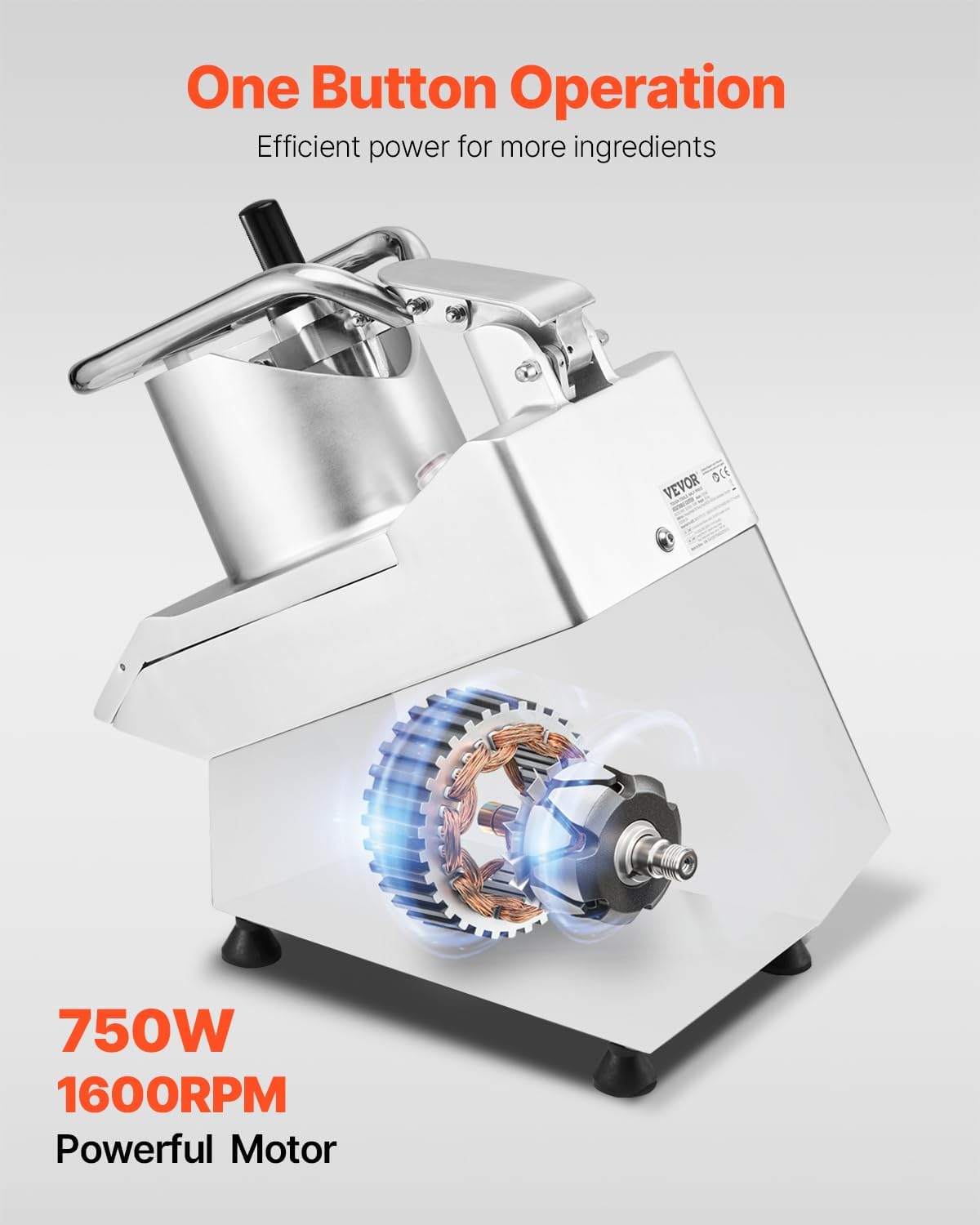 VEVOR Commercial Food Processor with Dual Feed Chutes – 750W Electric Vegetable Chopper & Slicer with 6 Stainless Steel Blades and 4mm/2mm Shredding Discs