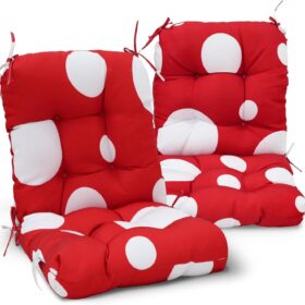 EAGLE PEAK Red Mushroom Tufted Outdoor Chair Cushions (Set of 2) – 42'' x 21'' Water-Repellent High-Density Patio Seat and Back Pads with Ties