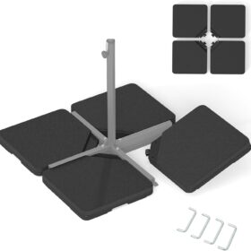 Giantex Heavy-Duty 4-Piece Offset Umbrella Base – 225 lbs Capacity Fillable Cantilever Stand with Water & Sand Reservoirs, Weather-Resistant HDPE Weight Plates for Patio, Poolside & Garden