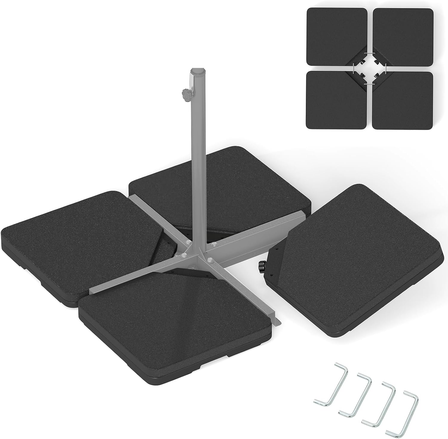 Giantex Heavy-Duty 4-Piece Offset Umbrella Base – 225 lbs Capacity Fillable Cantilever Stand with Water & Sand Reservoirs, Weather-Resistant HDPE Weight Plates for Patio, Poolside & Garden