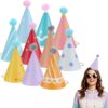 10-Pack Colorful Birthday Party Hats with Pom Poms – Fun Cone Hats for Kids, Toddlers & Adults – Baby Shower & Photo Booth Props