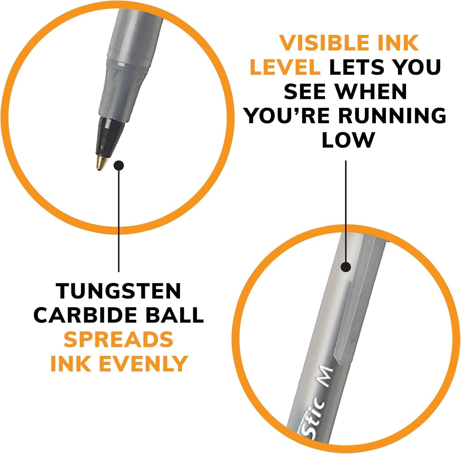 BIC Round Stic Xtra Life Ballpoint Pens, 36-Count Black Ink Bulk Pack, Medium Point (1.0mm) - Flexible Barrel for Comfortable Writing