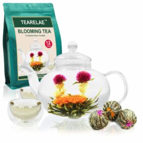 TEARELAE Blooming Tea Flowers Set - 12 Handcrafted Individually Wrapped Green Tea Balls with Edible Flowers - Artisan Gift for Tea Lovers