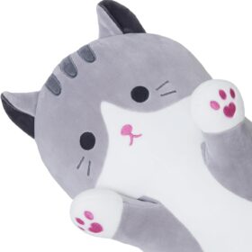 Giant Grey Cat Plush Pillow – Soft Stuffed Long Body Kawaii Toy with Wings for Kids, Girls & Room Decor (50cm/19.6in)
