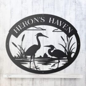 RealSteel Herons Monogram Metal Wall Art - Customized Coastal Egret & Crane Silhouette - Personalized Indoor & Outdoor Lake House Decor - Made in USA
