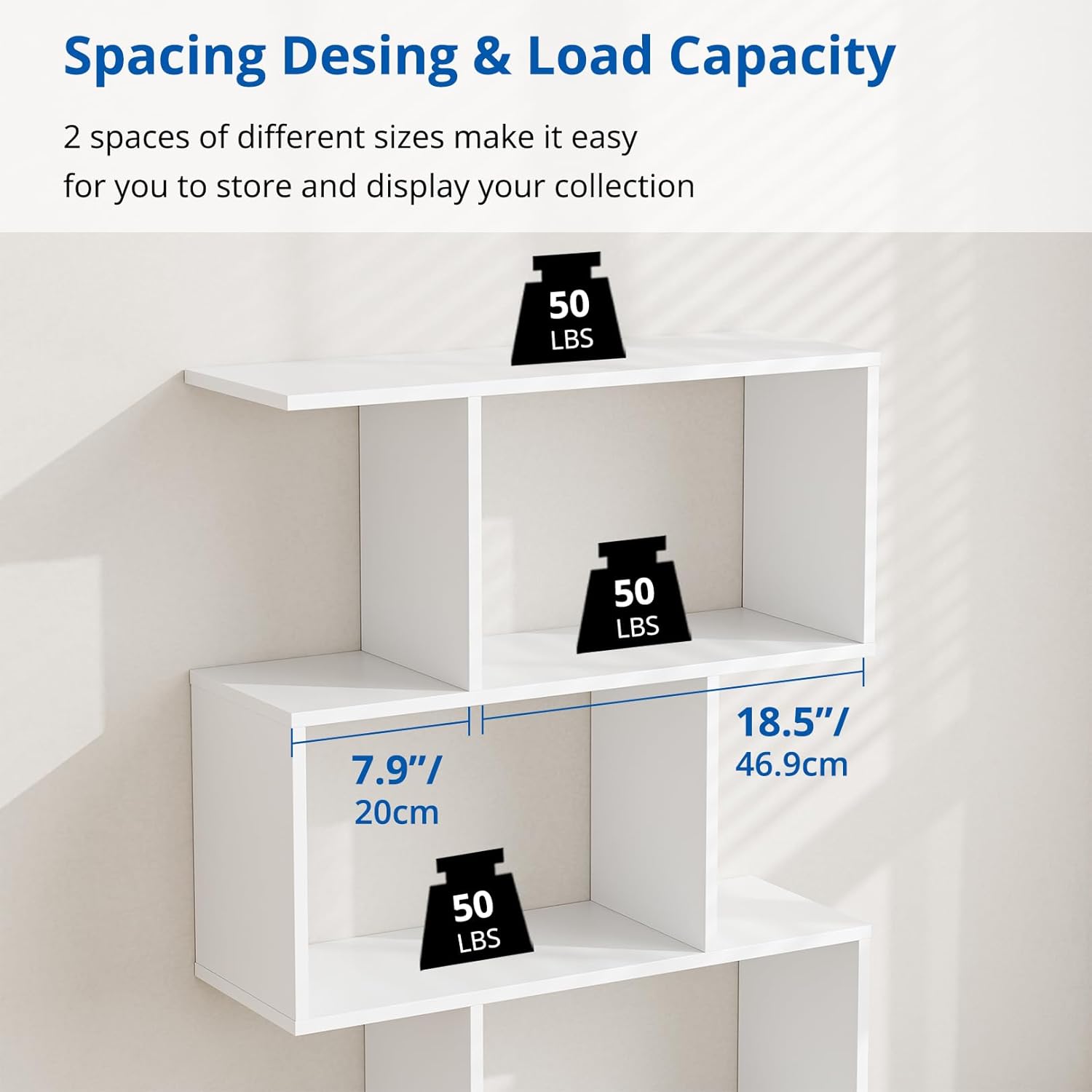 Cozy Castle Set of 2 S-Shaped Geometric Bookcases – 62 inch Tall Modern Bookshelf, 5-Tier Open Display Rack and Room Divider for Home Office, White