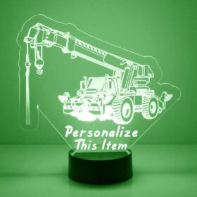Personalized Construction Crane LED Night Light – Custom Engraved Acrylic Sign with Remote & 16 Colors – Unique Home Décor or Gift for Kids