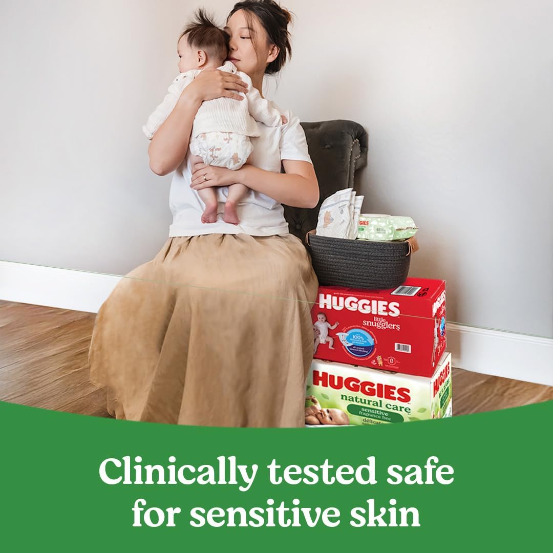 Huggies Natural Care Sensitive Baby Wipes – Hypoallergenic, Unscented & 99% Water – 12 Flip-Top Packs (768 Count)