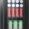 Erivess 24 Can Mini Beverage Refrigerator - 0.9 Cu.Ft Compact Drink Cooler with Reversible Glass Door, Adjustable Shelves, and Quiet Cooling for Soda, Beer, or Wine