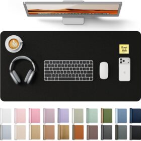 YSAGi Premium Leather Desk Pad & Mouse Pad - 90x43cm Waterproof, Non-Slip Office Desk Protector Mat (Black)