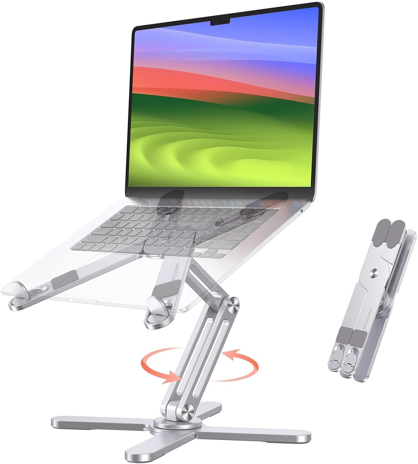 OMOTON 360° Rotating Laptop Stand | Ergonomic Aluminum Riser for 11-16 inch MacBook, Dell, HP | Foldable, Adjustable Height & Heat Dissipating