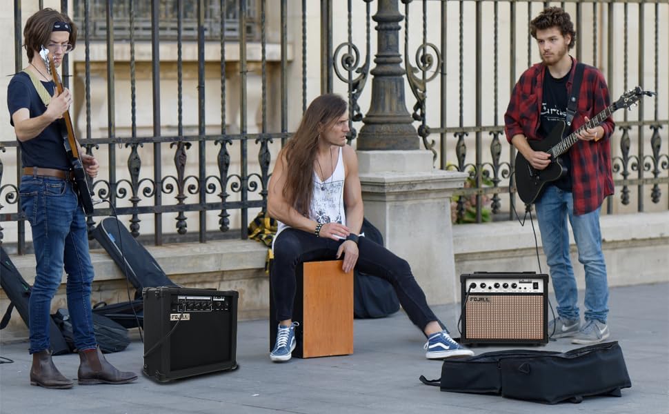 Fojill 20W Electric Guitar Amplifier – Portable Practice Amp with Headphone Jack, Distortion, Gain, and EQ Controls (Black)