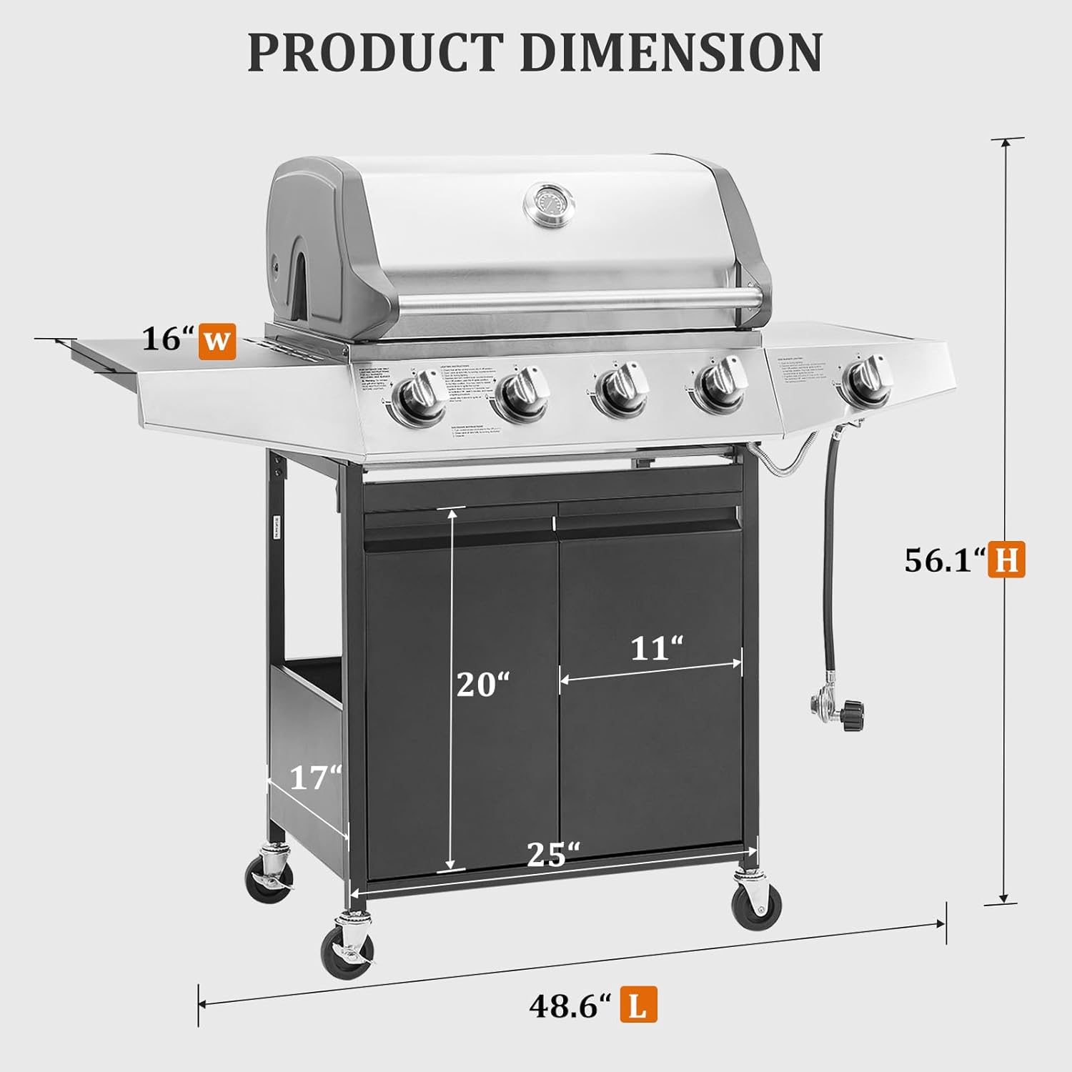Unovivy 4-Burner Propane Gas Grill – 49,000 BTU BBQ with Side Burner, Porcelain Cast Iron Grates, and Lid Thermometer – Ideal for Patio and Outdoor Cooking