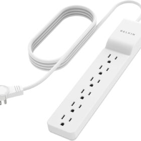 Belkin 6-Outlet Surge Protector Power Strip - 720 Joule Protection, 360° Rotating Flat Plug & 8ft Cord for Home, Office & Desktops (White)