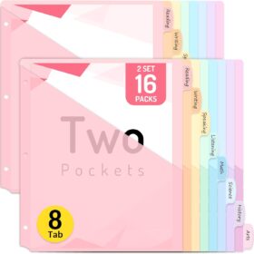 Forvencer 8-Tab Binder Dividers with Pockets - 16 Count Plastic 3 Ring Binder Organizer, Multicolor 2 Sets