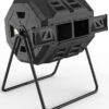 EJWOX 43 Gallon Dual Chamber Tumbling Composter - 2021 Upgraded Black Garden Compost Bin with Built-In Thermometer & Deep Groove Design for Efficient Rotting