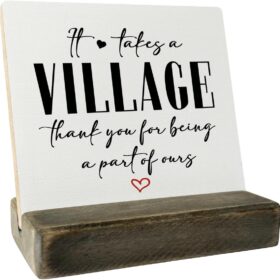 It Takes A Village Thank You Wood Plaque - Heartfelt Desktop Sign with Stand for Childcare Workers, Teachers & Support Staff