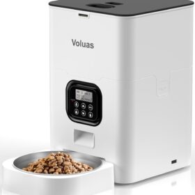 VOLUAS Automatic Cat Feeder with Voice Recorder & Timer - 4L Capacity Programmable Pet Food Dispenser for Dogs & Cats with Desiccant Bag & Dual Power Supply