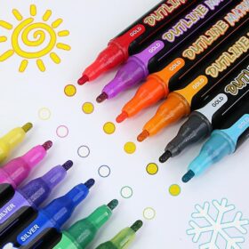 AIIONP Double Line Outline Markers – Metallic Glitter Gel Pen Set for Journaling, Coloring, & Art (12 Pack, 24 Colors)