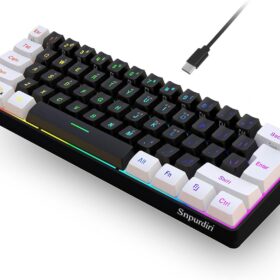 Snpurdiri 60% Wired Gaming Keyboard – Ultra-Compact RGB Membrane Keyboard with Ergonomic Design & Waterproof Construction (White/Black)
